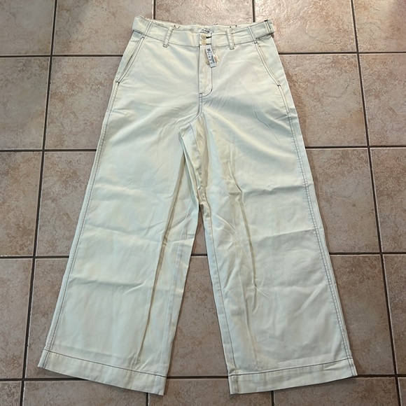 NWT Madewell Button-Tab Wide-Legs Pants Antique Cream, Sz 6 - Picture 2 of 14